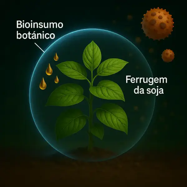 Bioinsumo botânico protegendo contra ferrugem da soja